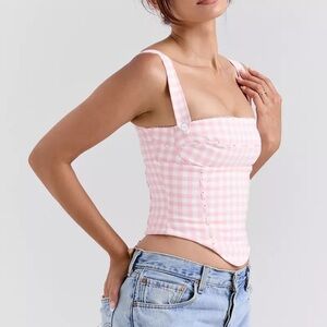 Stylish Pink Checkered Corset Top